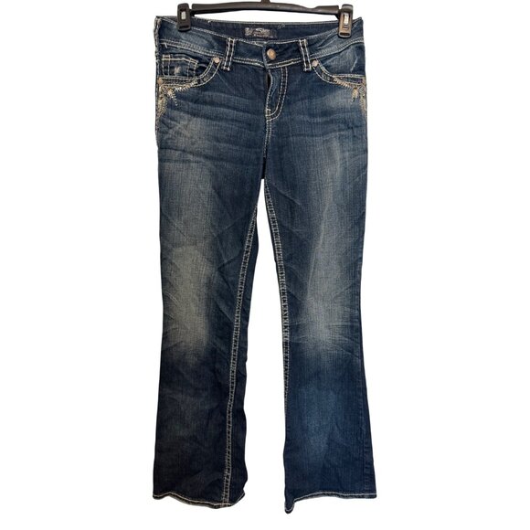 Silver Jeans Suki Womens Bootcut Denim Jeans W29/L32 Distressed Blue Western Sty - Picture 1 of 11